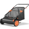 VEVOR Push Lawn Sweeper, 30 in Leaf & Grass Collector with 12 cu. ft. Hopper Bag, Adjustable Brush Height & Spinning Brushes, Heavy Duty Yard Sweeper with Rubber Wheels for Leaves Grass Cleanup