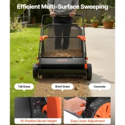 VEVOR Push Lawn Sweeper, 30 in Leaf & Grass Collector with 12 cu. ft. Hopper Bag, Adjustable Brush Height & Spinning Brushes, Heavy Duty Yard Sweeper with Rubber Wheels for Leaves Grass Cleanup