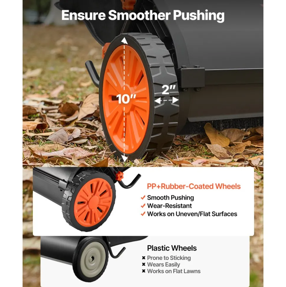 VEVOR Push Lawn Sweeper, 30 in Leaf & Grass Collector with 12 cu. ft. Hopper Bag, Adjustable Brush Height & Spinning Brushes, Heavy Duty Yard Sweeper with Rubber Wheels for Leaves Grass Cleanup