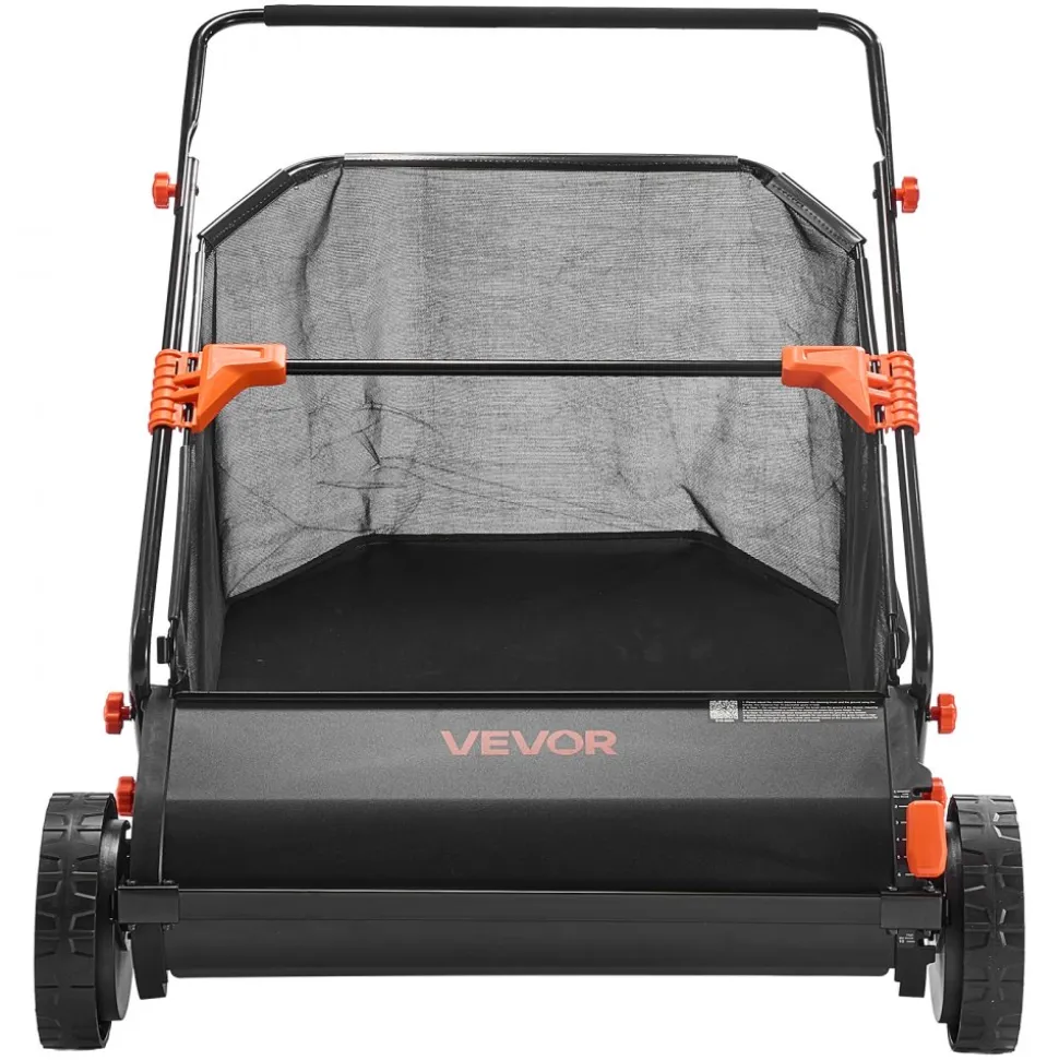 VEVOR Push Lawn Sweeper, 30 in Leaf & Grass Collector with 12 cu. ft. Hopper Bag, Adjustable Brush Height & Spinning Brushes, Heavy Duty Yard Sweeper with Rubber Wheels for Leaves Grass Cleanup