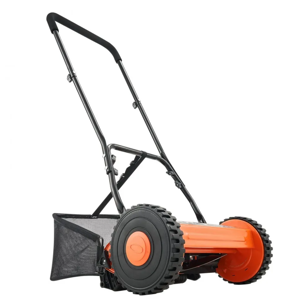 VEVOR Push Reel Lawn Mower 14 inch, 5 Blades Manual Push Mower No Motor, 0.6-1.75 in Adjustable Cutting Height, Walk-Behind Lawn Mowers with Grass Catcher Bag for Green Lawns, Driveways, Courtyards