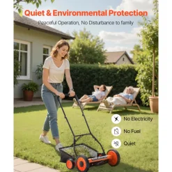 VEVOR Push Reel Lawn Mower 18 inch, 5 Blades Manual Push Mower No Motor, 1.37-2.44 in Adjustable Cutting Height, Walk-Behind Lawn Mowers with Grass Catcher Bag for Green Lawns, Driveways, Courtyards