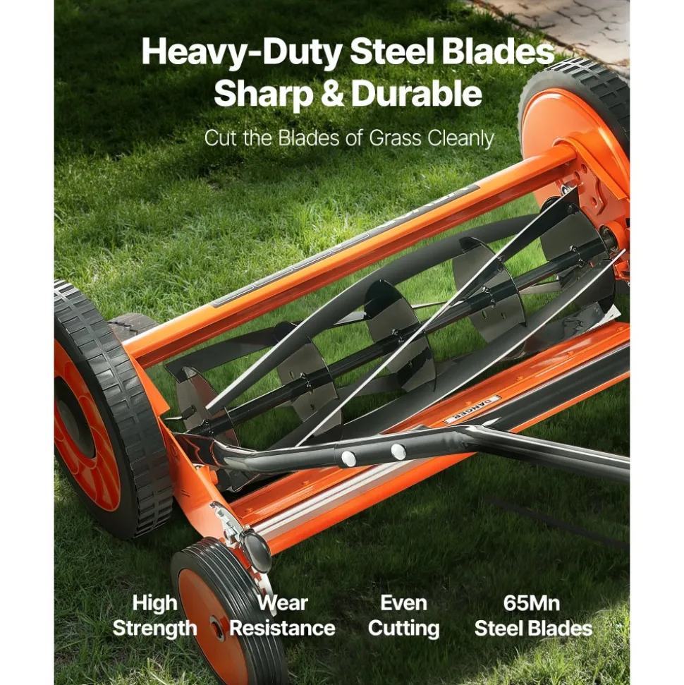 VEVOR Push Reel Lawn Mower 18 inch, 5 Blades Manual Push Mower No Motor, 1.37-2.44 in Adjustable Cutting Height, Walk-Behind Lawn Mowers with Grass Catcher Bag for Green Lawns, Driveways, Courtyards