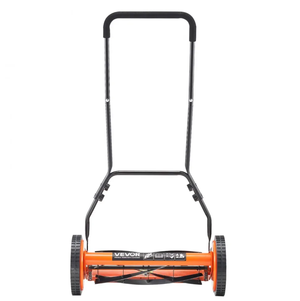 VEVOR Push Reel Lawn Mower 18 inch, 5 Blades Manual Push Mower No Motor, 1.37-2.44 in Adjustable Cutting Height, Walk-Behind Lawn Mowers with Grass Catcher Bag for Green Lawns, Driveways, Courtyards