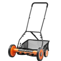 VEVOR Push Reel Lawn Mower 18 inch, 5 Blades Manual Push Mower No Motor, 1.37-2.44 in Adjustable Cutting Height, Walk-Behind Lawn Mowers with Grass Catcher Bag for Green Lawns, Driveways, Courtyards