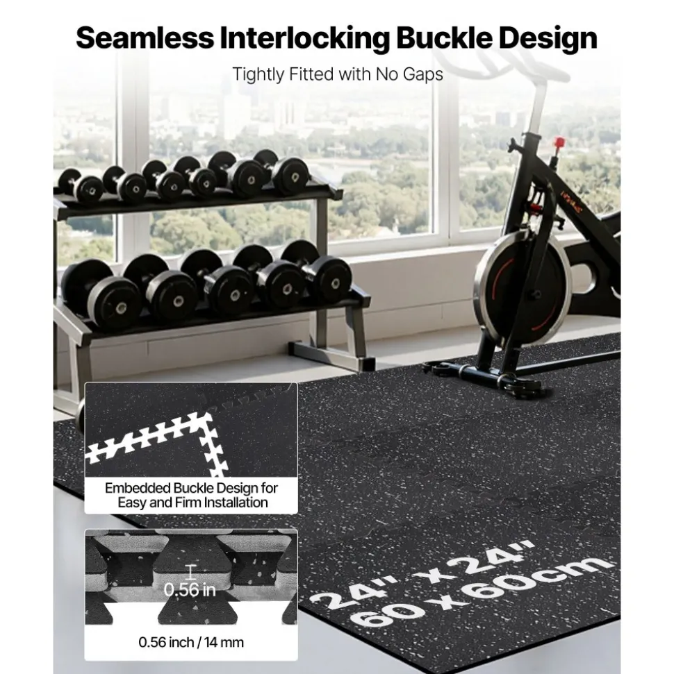 VEVOR Puzzle Exercise Mat, 24 PCS Fitness Equipment Mats, 24 x 24 x 0.56 in, High-Density EVA Foam Mats Set, Interlocking Rubber Soft Tiles, Protective Floor Padding with Gray Dots for Home Gym Office