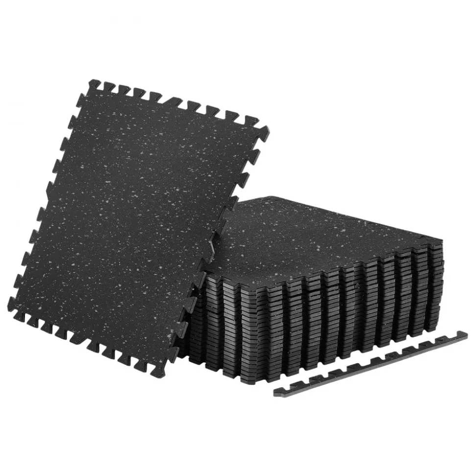 VEVOR Puzzle Exercise Mat, 24 PCS Fitness Equipment Mats, 24 x 24 x 0.4 in, High-Density EVA Foam Mats Set, Interlocking Rubber Soft Tiles, Protective Floor Padding with Gray Dots for Home Gym Office