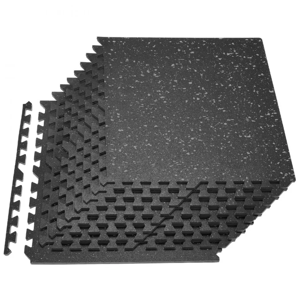 VEVOR Puzzle Exercise Mat, 12 PCS Fitness Equipment Mats, 24 x 24 x 0.56 in, High-Density EVA Foam Gym Mats Set, Interlocking Rubber Soft Tiles, Protective Floor Padding for Home, Gym, Office, Black