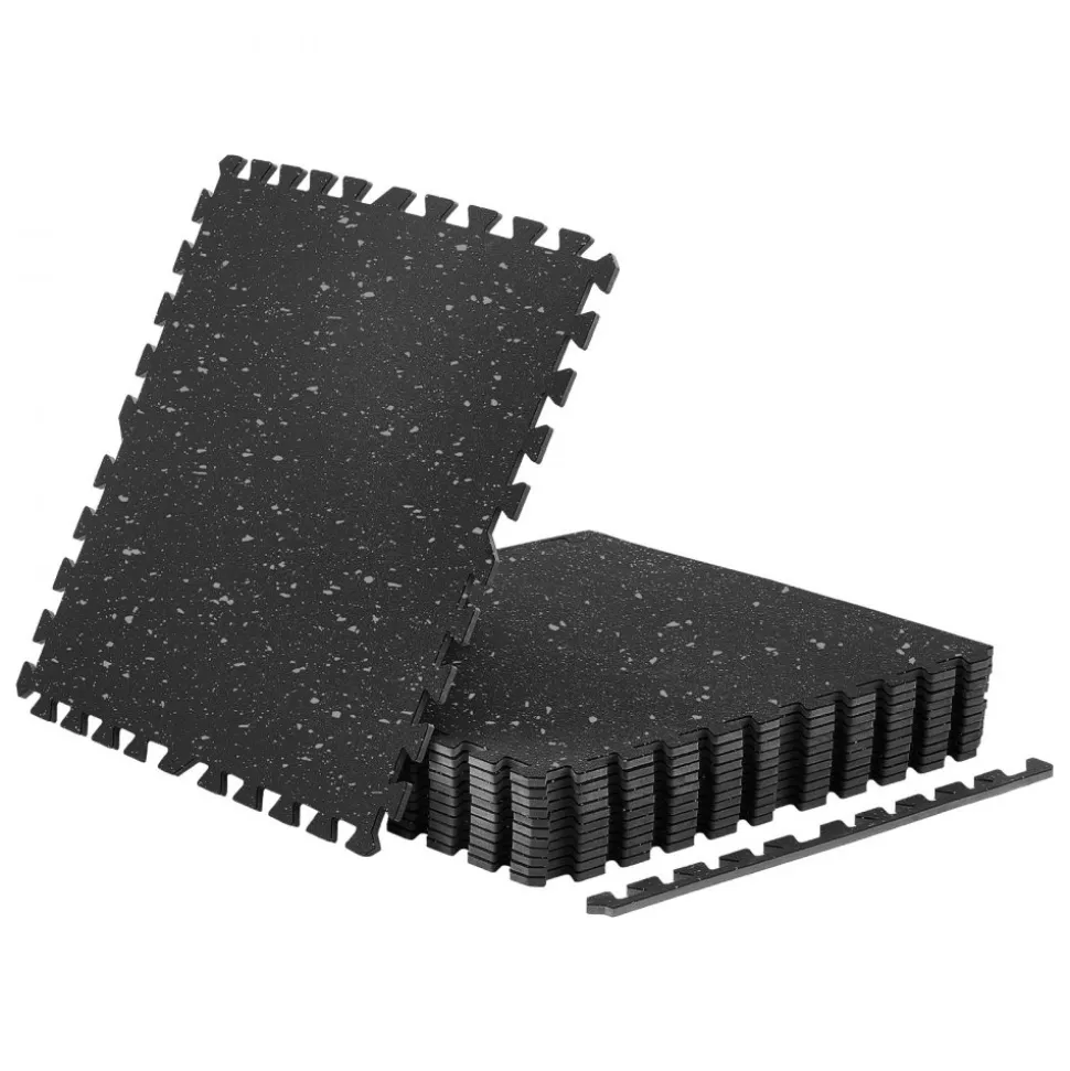 VEVOR Puzzle Exercise Mat, 12 PCS Fitness Equipment Mats, 24 x 24 x 0.4 in, High-Density EVA Foam Mats Set, Interlocking Rubber Soft Tiles, Protective Floor Padding with Gray Dots for Home Gym Office