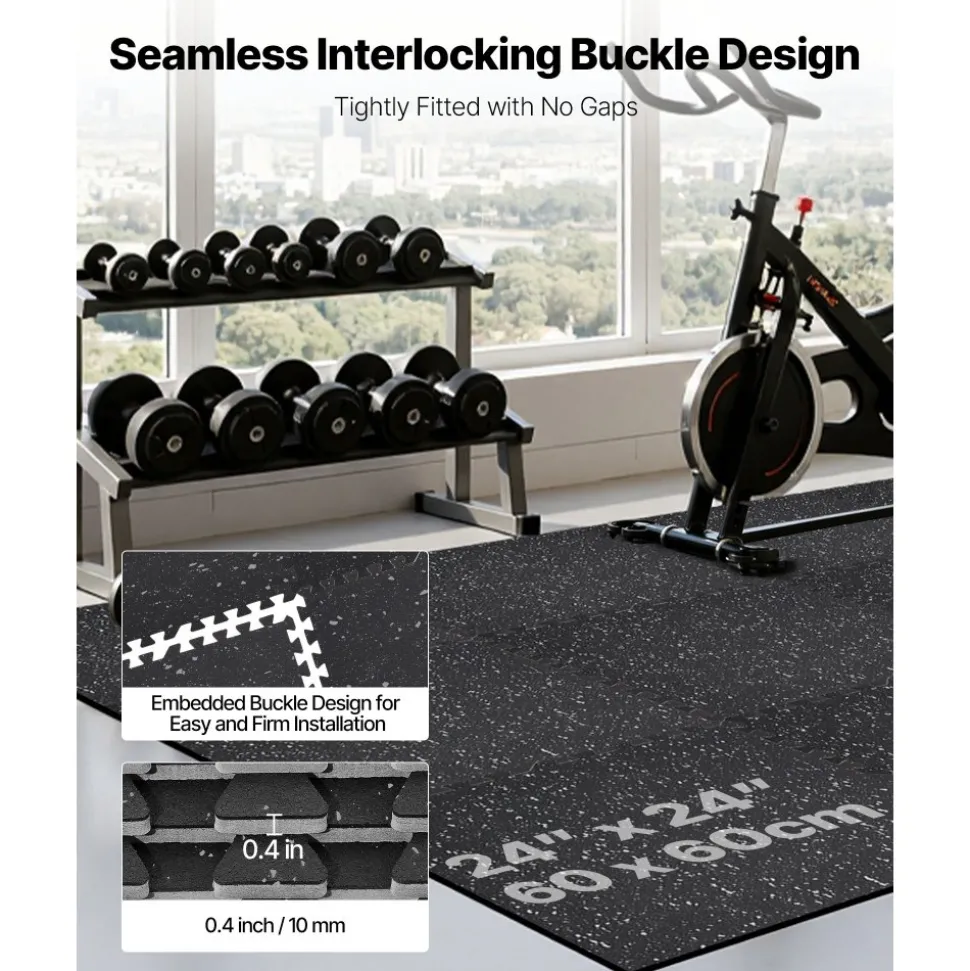 VEVOR Puzzle Exercise Mat, 12 PCS Fitness Equipment Mats, 24 x 24 x 0.4 in, High-Density EVA Foam Mats Set, Interlocking Rubber Soft Tiles, Protective Floor Padding with Gray Dots for Home Gym Office