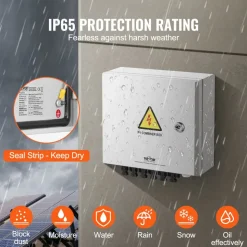 VEVOR PV Combiner Box, 6 String, Solar Combiner Box with 15A Rated Current Fuse 125A Circuit Breaker Lightning Arrester and Solar Connector, Steel Case for On / Off Grid Solar Panel System, IP65