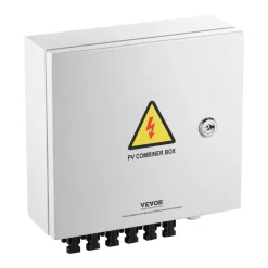 VEVOR PV Combiner Box, 4 String, Solar Combiner Box with 15A Rated Current Fuse 63A Circuit Breaker Lightning Arrester and Solar Connector, Steel Case for On / Off Grid Solar Panel System, IP65