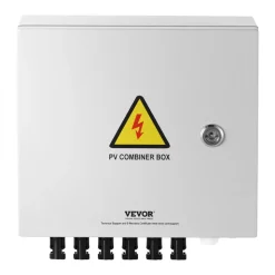 VEVOR PV Combiner Box, 4 String, Solar Combiner Box with 15A Rated Current Fuse 63A Circuit Breaker Lightning Arrester and Solar Connector, Steel Case for On / Off Grid Solar Panel System, IP65