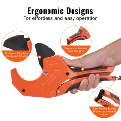 VEVOR PVC Pipe Cutter, 0-2-1/2" O.D. Ratcheting PVC Pipe Cutter, Heavy Duty Tube Cutting Tool with Spare SK5 Blade for PVC, CPVC, PP-R, PEX, PE, Rubber Hoses
