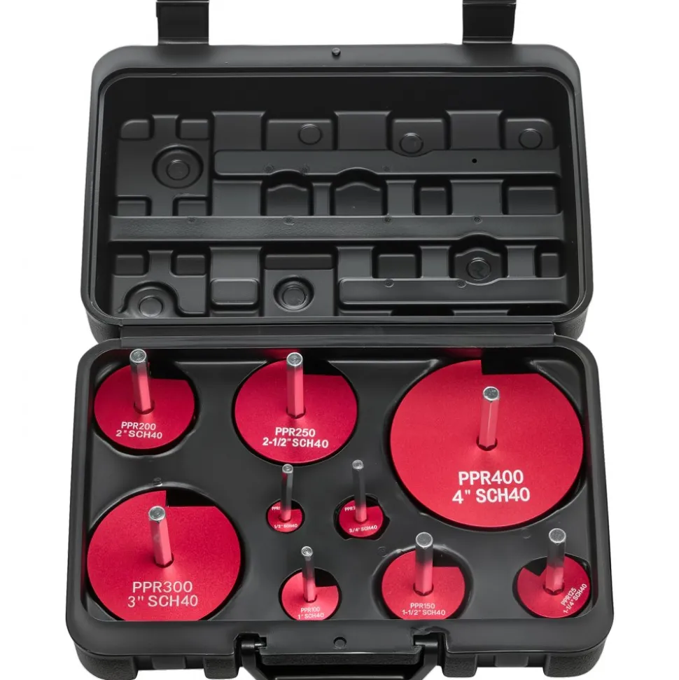 VEVOR PVC Pipe Reamer Kit, 9-Piece, PVC Fitting Socket Saver, Includes 1/2", 3/4", 1", 1-1/4", 1-1/2", 2", 2-1/2", 3", 4", Fits Standard 1/2" Drills, Plumbing Tool Kit for SCH40 ABS CPVC Drain Pipes