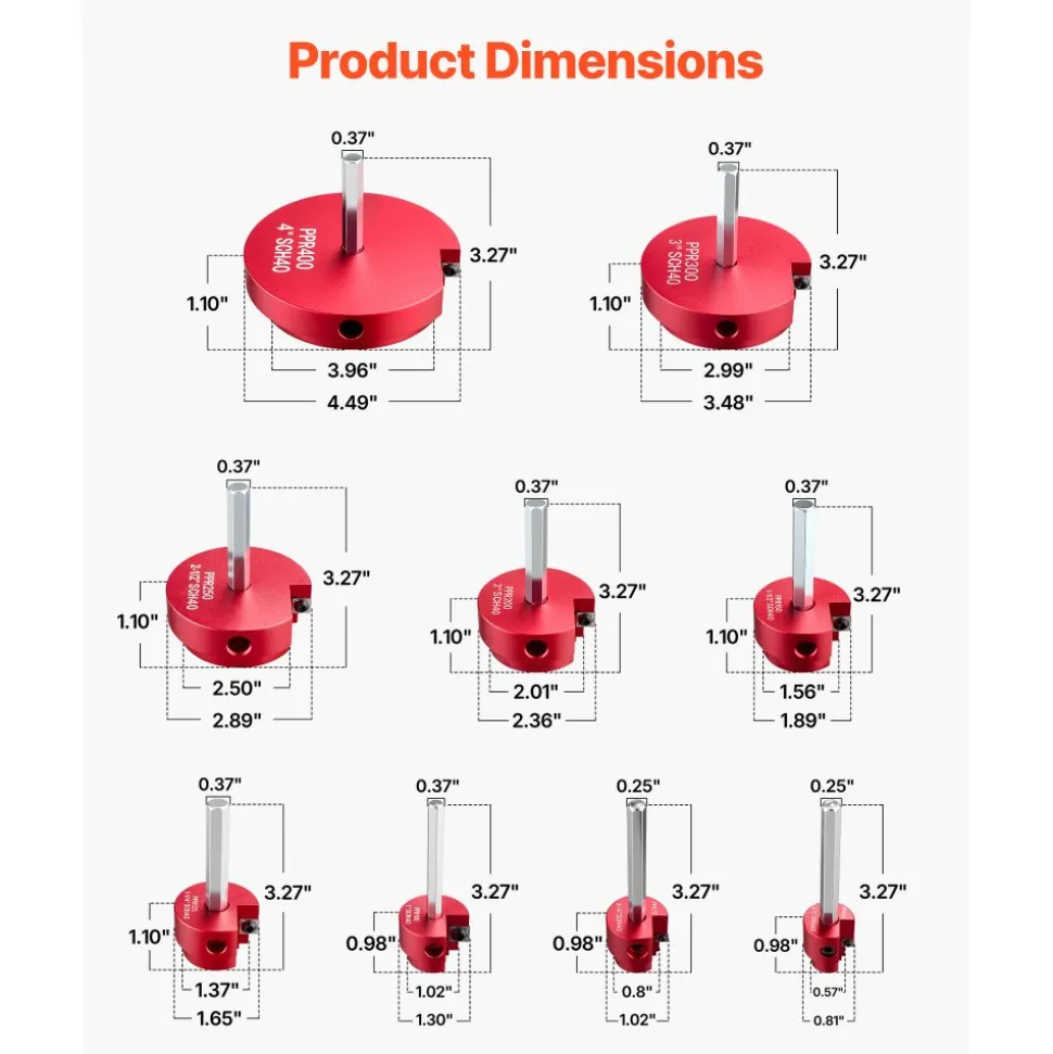 VEVOR PVC Pipe Reamer Kit, 9-Piece, PVC Fitting Socket Saver, Includes 1/2", 3/4", 1", 1-1/4", 1-1/2", 2", 2-1/2", 3", 4", Fits Standard 1/2" Drills, Plumbing Tool Kit for SCH40 ABS CPVC Drain Pipes