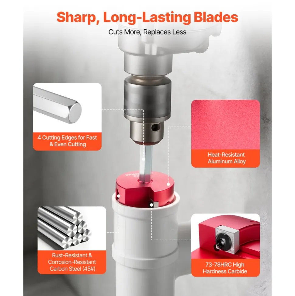 VEVOR PVC Pipe Reamer Kit, 9-Piece, PVC Fitting Socket Saver, Includes 1/2", 3/4", 1", 1-1/4", 1-1/2", 2", 2-1/2", 3", 4", Fits Standard 1/2" Drills, Plumbing Tool Kit for SCH40 ABS CPVC Drain Pipes