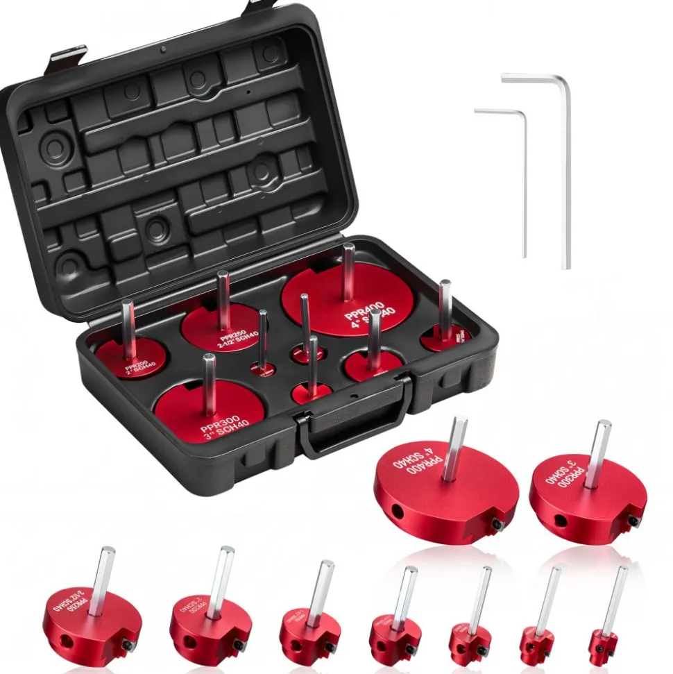 VEVOR PVC Pipe Reamer Kit, 9-Piece, PVC Fitting Socket Saver, Includes 1/2", 3/4", 1", 1-1/4", 1-1/2", 2", 2-1/2", 3", 4", Fits Standard 1/2" Drills, Plumbing Tool Kit for SCH40 ABS CPVC Drain Pipes