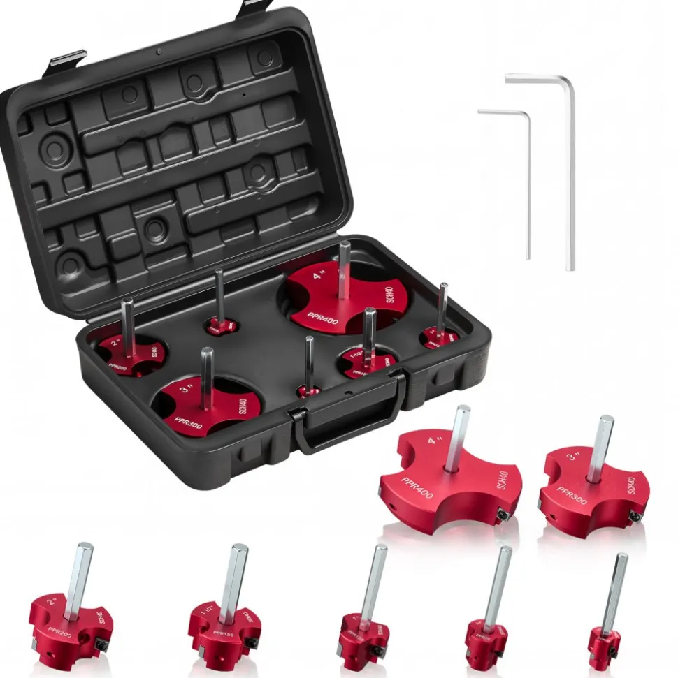 VEVOR PVC Pipe Reamer Kit, 7-Piece, 3 Blades PVC Fitting Socket Saver, Includes 1/2", 3/4", 1", 1-1/2", 2", 3", 4", Fits Standard 1/2" Drills, Plumbing Tool Kit for SCH40 ABS CPVC Vent Drain Pipes