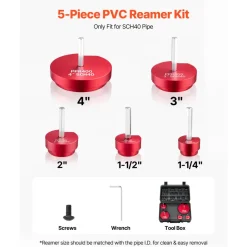 VEVOR PVC Pipe Reamer Kit, 5-Piece, PVC Fitting Socket Saver, Includes 1-1/4", 1-1/2", 2", 3", 4", Compatible with Standard 1/2" Drills, Plumbing Tool Kit for SCH40 ABS CPVC Vent Drain Water Pipes