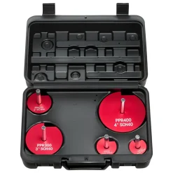 VEVOR PVC Pipe Reamer Kit, 5-Piece, PVC Fitting Socket Saver, Includes 1-1/4", 1-1/2", 2", 3", 4", Compatible with Standard 1/2" Drills, Plumbing Tool Kit for SCH40 ABS CPVC Vent Drain Water Pipes