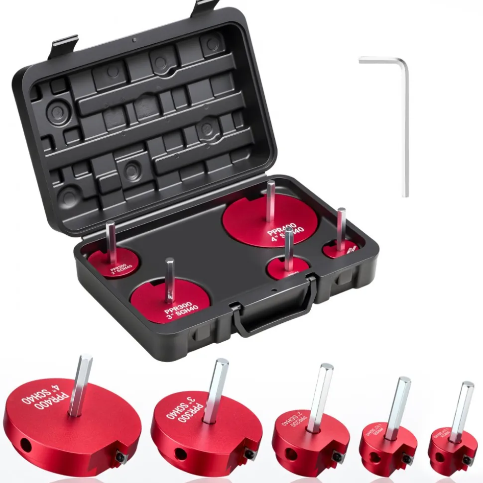 VEVOR PVC Pipe Reamer Kit, 5-Piece, PVC Fitting Socket Saver, Includes 1-1/4", 1-1/2", 2", 3", 4", Compatible with Standard 1/2" Drills, Plumbing Tool Kit for SCH40 ABS CPVC Vent Drain Water Pipes