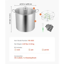 VEVOR 21 QT Canning Pot with Rack and Lid, Stainless Steel Waterbath Canner with Dual Handle and Glass Lid, Compatible with All Cooktops: Induction, Gas, Electric, Glass, Ceramic, Halogen