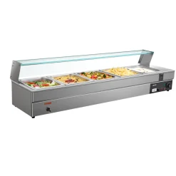 VEVOR 60QT Commercial Food Warmer, 5-Pan Electric Steam Table with Glass Cover, 1500W Countertop Stainless Steel Buffet Bain Marie with 86-185°F Temp Control for Catering, Buffet, Parties, Restaurants