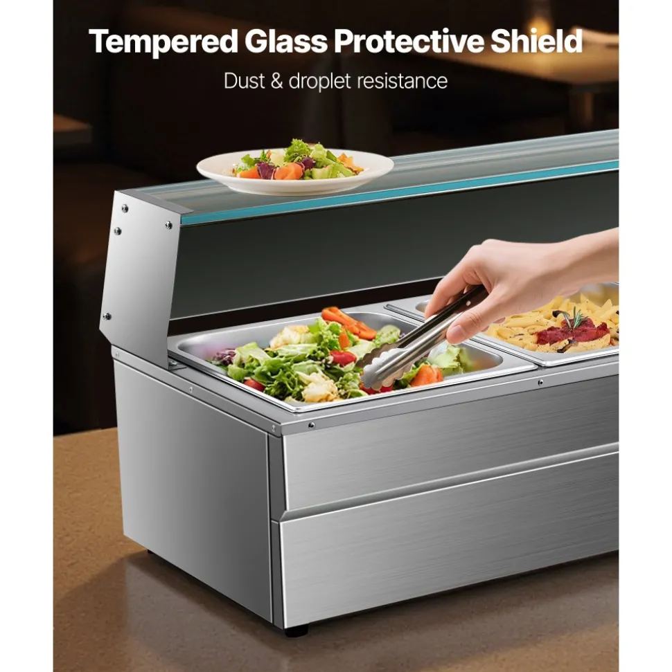 VEVOR 60QT Commercial Food Warmer, 5-Pan Electric Steam Table with Glass Cover, 1500W Countertop Stainless Steel Buffet Bain Marie with 86-185°F Temp Control for Catering, Buffet, Parties, Restaurants