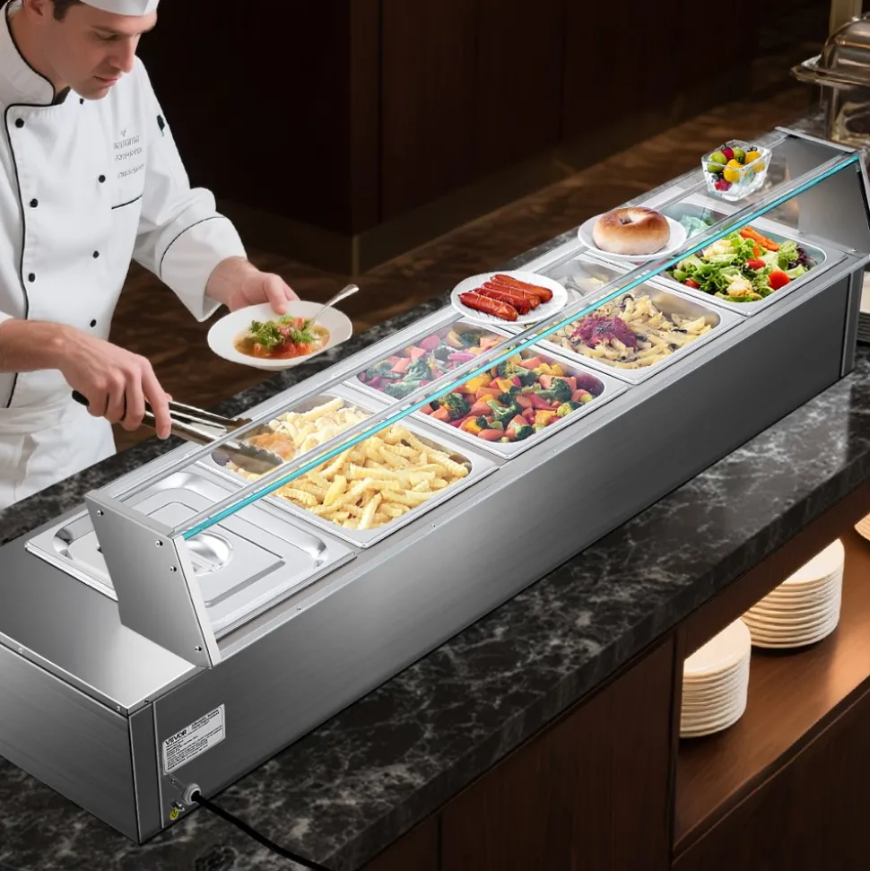 VEVOR 60QT Commercial Food Warmer, 5-Pan Electric Steam Table with Glass Cover, 1500W Countertop Stainless Steel Buffet Bain Marie with 86-185°F Temp Control for Catering, Buffet, Parties, Restaurants