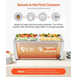VEVOR 24QT Commercial Food Warmer, 4-Pan Electric Steam Table, 1200W Professional Countertop Stainless Steel Buffet Bain Marie with 86-185°F Temp Control for Catering, Buffet, Parties, Restaurants