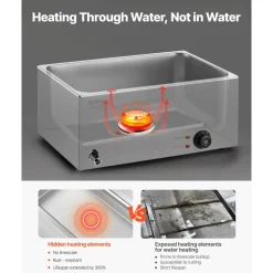 VEVOR 24QT Commercial Food Warmer, 4-Pan Electric Steam Table, 1200W Professional Countertop Stainless Steel Buffet Bain Marie with 86-185°F Temp Control for Catering, Buffet, Parties, Restaurants