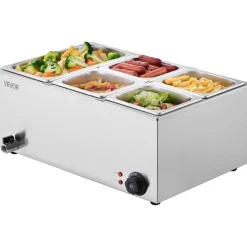 VEVOR 24QT Commercial Food Warmer, 5-Pan Electric Steam Table, 1200W Professional Countertop Stainless Steel Buffet Bain Marie with 86-185°F Temp Control for Catering, Buffet, Parties, Restaurants