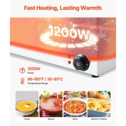 VEVOR 24QT Commercial Food Warmer, 6-Pan Electric Steam Table, 1200W Professional Countertop Stainless Steel Buffet Bain Marie with 86-185°F Temp Control for Catering, Buffet, Parties, Restaurants