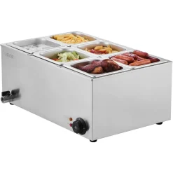 VEVOR 24QT Commercial Food Warmer, 6-Pan Electric Steam Table, 1200W Professional Countertop Stainless Steel Buffet Bain Marie with 86-185°F Temp Control for Catering, Buffet, Parties, Restaurants