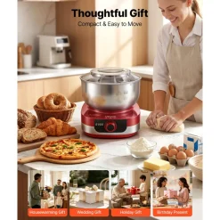 VEVOR 5.3 Qt Electric Dough Maker 500W Stand Mixer Removable Lid, Stepless Speed Adjustment Food Kitchen Mixer with Stainless Steel Bowl, Dough Hook, Whisk, Beater, for Pizza Bread Pasta Mochi