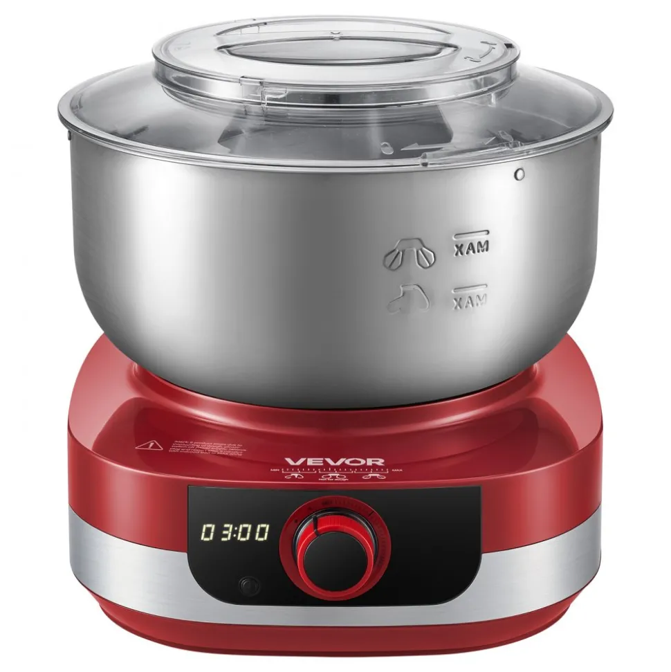 VEVOR 5.3 Qt Electric Dough Maker 500W Stand Mixer Removable Lid, Stepless Speed Adjustment Food Kitchen Mixer with Stainless Steel Bowl, Dough Hook, Whisk, Beater, for Pizza Bread Pasta Mochi