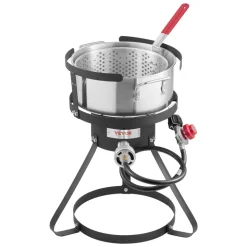 VEVOR 10 Qt Fish and Wing Fryer, Aluminum Propane Fish Fryer Kit, Outdoor Deep Fryer Seafood Pot with Thermometer, Strainer Basket, and 54,000 BTUs Propane Burners, for Outdoor and Backyard Cooking