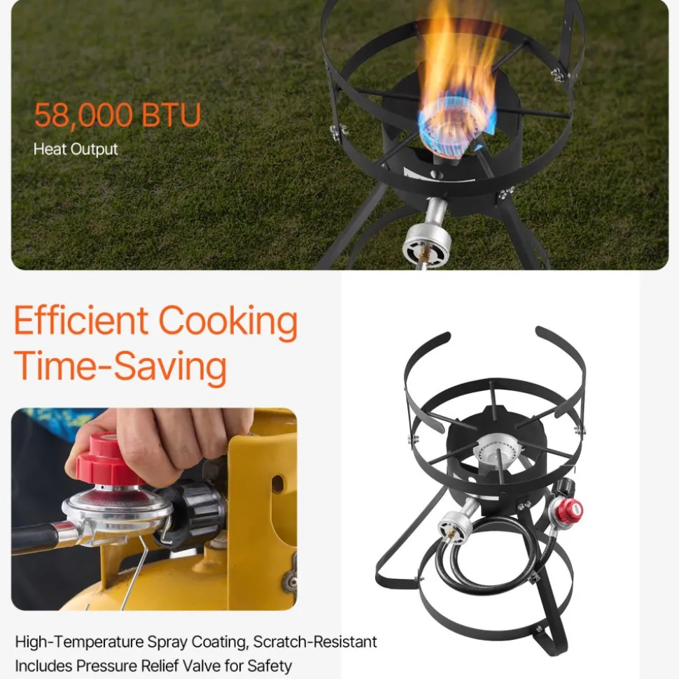 VEVOR 10 Qt Fish and Wing Fryer, Aluminum Propane Fish Fryer Kit, Outdoor Deep Fryer Seafood Pot with Thermometer, Strainer Basket, and 54,000 BTUs Propane Burners, for Outdoor and Backyard Cooking
