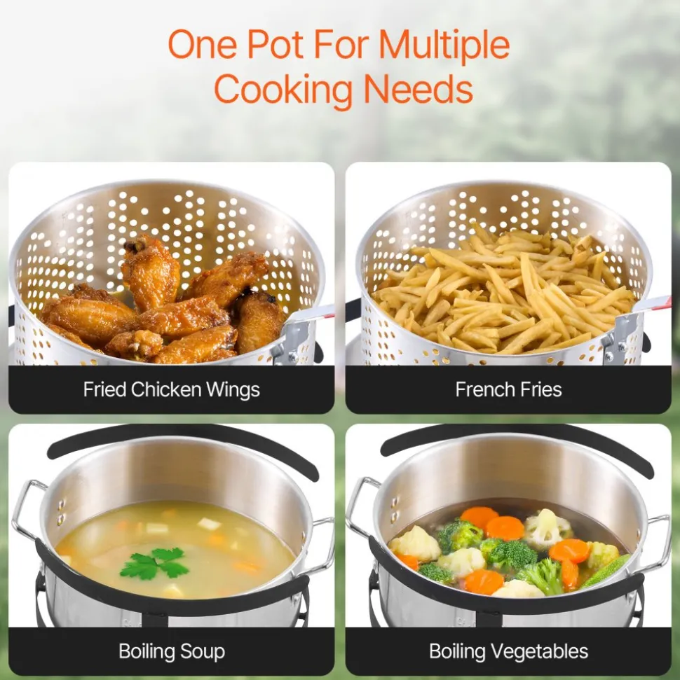 VEVOR 10 Qt Fish and Wing Fryer, Aluminum Propane Fish Fryer Kit, Outdoor Deep Fryer Seafood Pot with Thermometer, Strainer Basket, and 54,000 BTUs Propane Burners, for Outdoor and Backyard Cooking