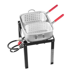 VEVOR 18 Qt Fish and Wing Fryer with Double Basket, Aluminum Propane Fish Fryer Kit, Outdoor Deep Fryer Seafood Pot with Thermometer and 58,000 BTUs Propane Burners, for Outdoor and Backyard Cooking