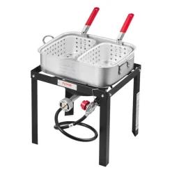 VEVOR 18 Qt Fish and Wing Fryer with Double Basket, Aluminum Propane Fish Fryer Kit, Outdoor Deep Fryer Seafood Pot with Thermometer and 58,000 BTUs Propane Burners, for Outdoor and Backyard Cooking