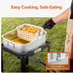 VEVOR 18 Qt Fish and Wing Fryer with Double Basket, Aluminum Propane Fish Fryer Kit, Outdoor Deep Fryer Seafood Pot with Thermometer and 58,000 BTUs Propane Burners, for Outdoor and Backyard Cooking