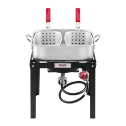 VEVOR 18 Qt Fish and Wing Fryer with Double Basket, Aluminum Propane Fish Fryer Kit, Outdoor Deep Fryer Seafood Pot with Thermometer and 58,000 BTUs Propane Burners, for Outdoor and Backyard Cooking