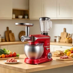 VEVOR 6.3 Qt 3-in-1 Tilt Head Stand Mixer 400W Electric Dough Mixer, Multifunctional Food Kitchen Mixer with Stainless Steel Bowl, Meat Grinder and Blender Attachments, Dough Hook, Whisk, Beater