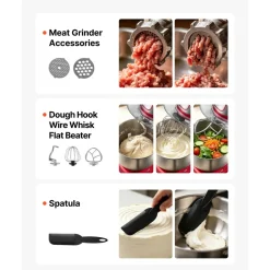 VEVOR 6.3 Qt 3-in-1 Tilt Head Stand Mixer 400W Electric Dough Mixer, Multifunctional Food Kitchen Mixer with Stainless Steel Bowl, Meat Grinder and Blender Attachments, Dough Hook, Whisk, Beater