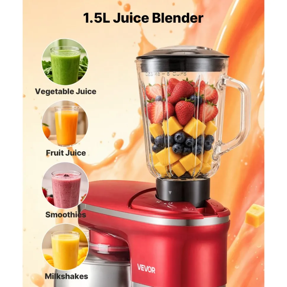 VEVOR 6.3 Qt 3-in-1 Tilt Head Stand Mixer 400W Electric Dough Mixer, Multifunctional Food Kitchen Mixer with Stainless Steel Bowl, Meat Grinder and Blender Attachments, Dough Hook, Whisk, Beater