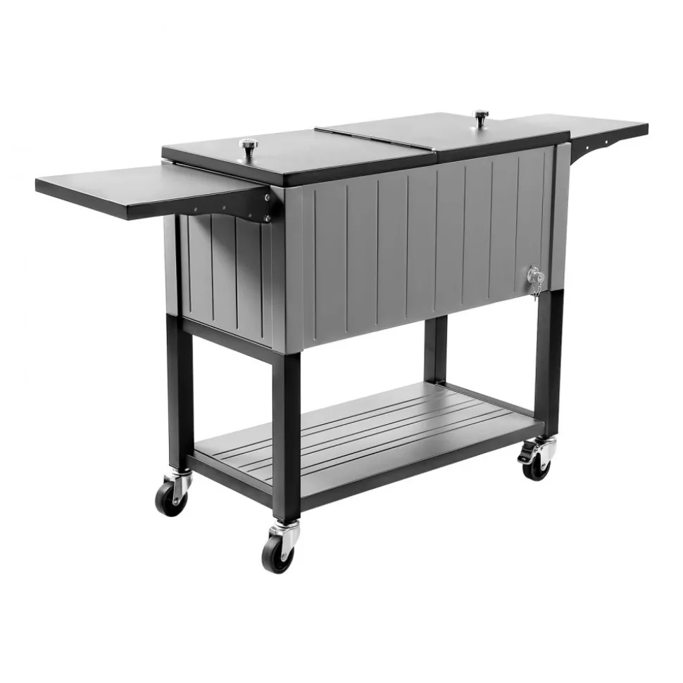 VEVOR 80QT Rolling Ice Chest, Holds up to 50 Bottles / 110 Cans, Portable Patio Party Bar Drink Cooler Cart with Bottom Shelf & Foldable Side Shelves, Beverage Pool with Swivel Wheels & Bottle Opener