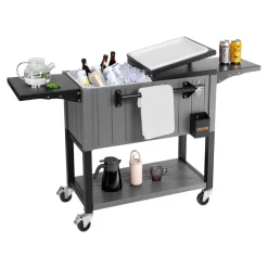 VEVOR 80QT Rolling Ice Chest, Holds up to 50 Bottles / 110 Cans, Portable Patio Party Bar Drink Cooler Cart with Bottom Shelf & Foldable Side Shelves, Beverage Pool with Swivel Wheels & Bottle Opener