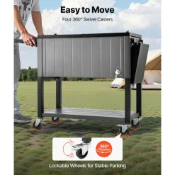 VEVOR 80QT Rolling Ice Chest, Holds up to 50 Bottles / 110 Cans, Portable Patio Party Bar Drink Cooler Cart with Bottom Shelf & Foldable Side Shelves, Beverage Pool with Swivel Wheels & Bottle Opener